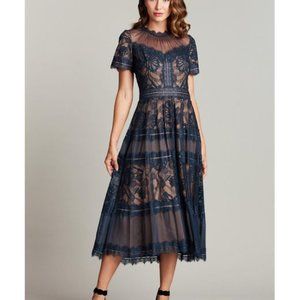 Elegant Navy Lace Midi Dress